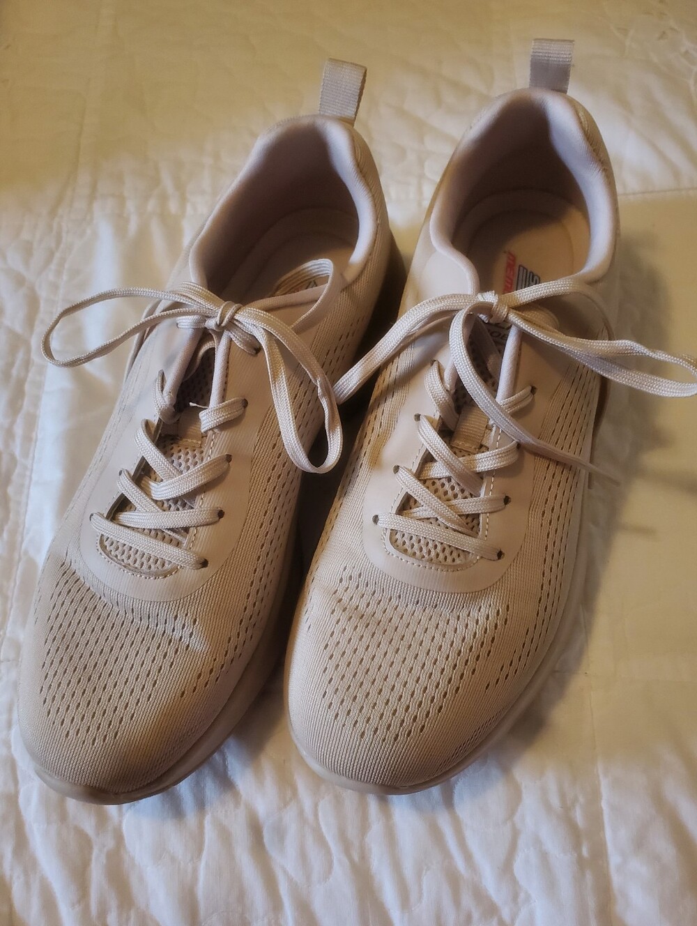Skechers Bobs Light Beige Taupe Casual Knit Lace-Up Sneakers
